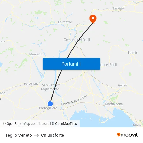 Teglio Veneto to Chiusaforte map