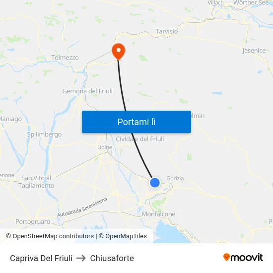 Capriva Del Friuli to Chiusaforte map