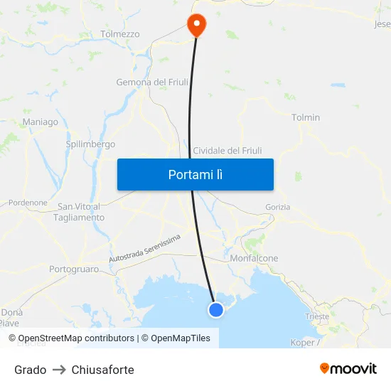 Grado to Chiusaforte map