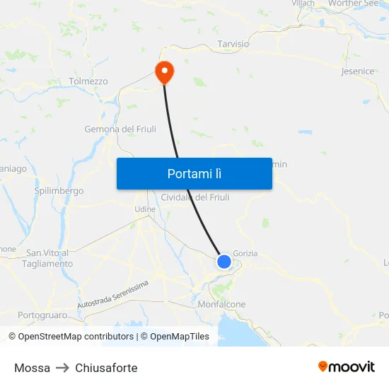 Mossa to Chiusaforte map