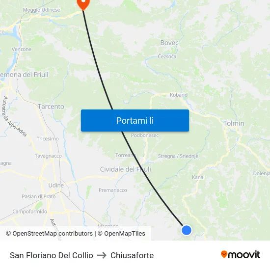 San Floriano Del Collio to Chiusaforte map