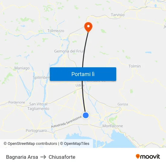 Bagnaria Arsa to Chiusaforte map