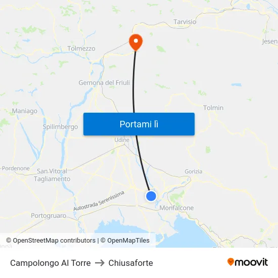 Campolongo Al Torre to Chiusaforte map