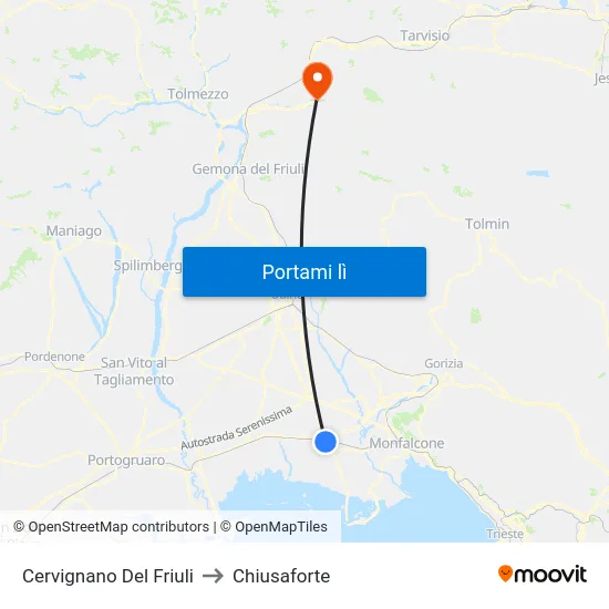 Cervignano Del Friuli to Chiusaforte map