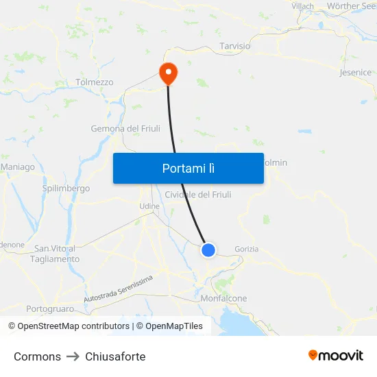 Cormons to Chiusaforte map