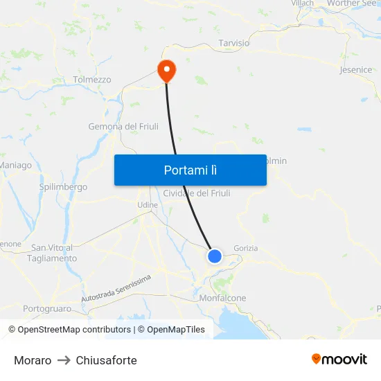 Moraro to Chiusaforte map