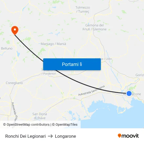 Ronchi Dei Legionari to Longarone map