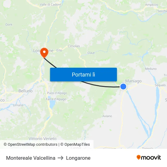 Montereale Valcellina to Longarone map