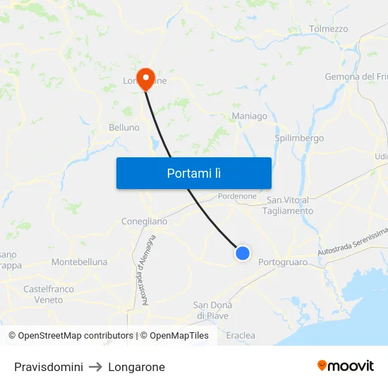 Pravisdomini to Longarone map