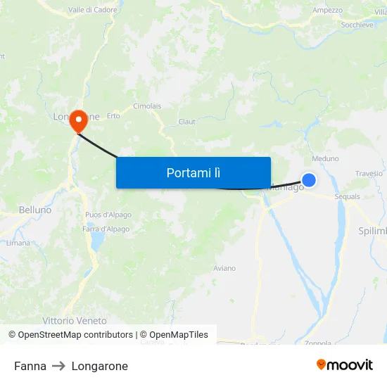 Fanna to Longarone map