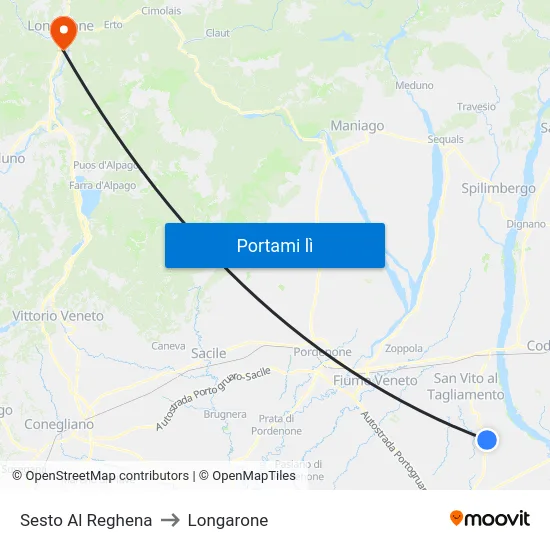 Sesto Al Reghena to Longarone map