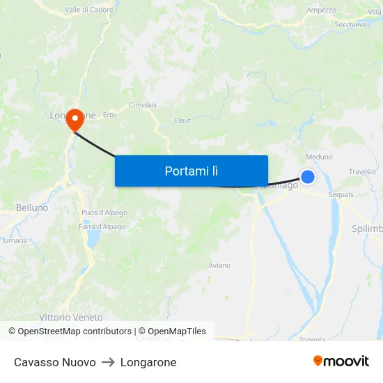 Cavasso Nuovo to Longarone map