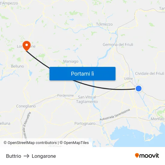Buttrio to Longarone map