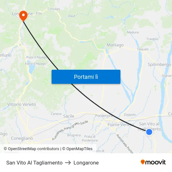 San Vito Al Tagliamento to Longarone map