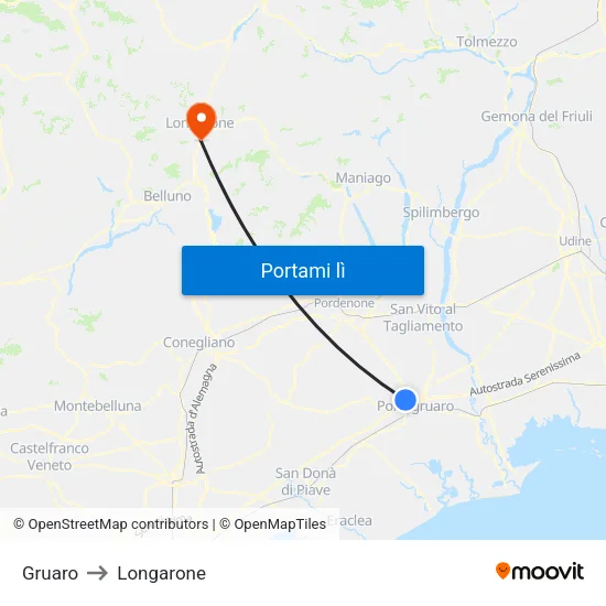 Gruaro to Longarone map