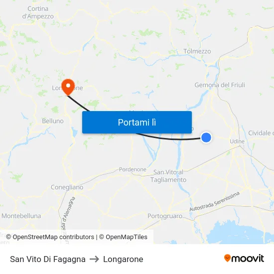 San Vito Di Fagagna to Longarone map