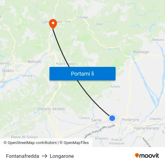 Fontanafredda to Longarone map