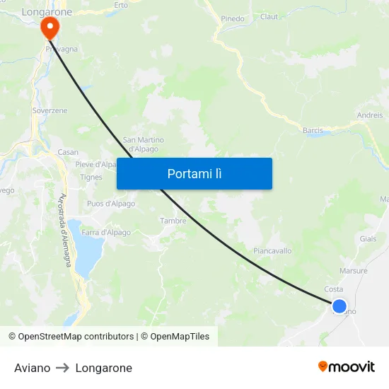 Aviano to Longarone map
