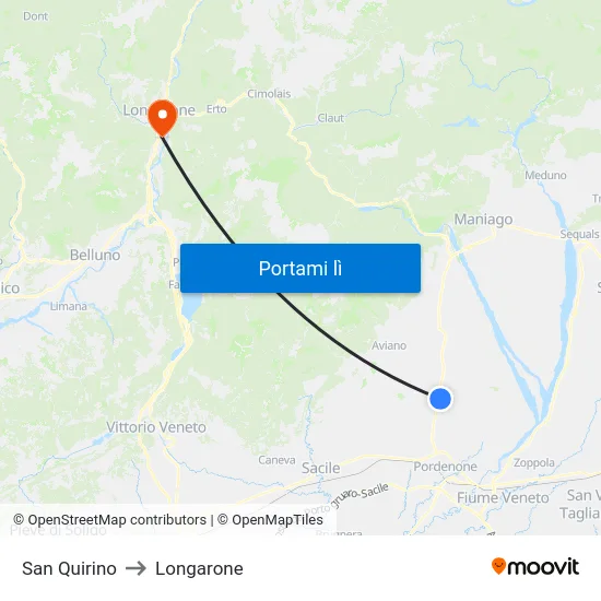 San Quirino to Longarone map