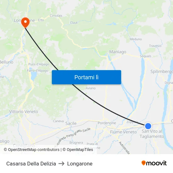 Casarsa Della Delizia to Longarone map