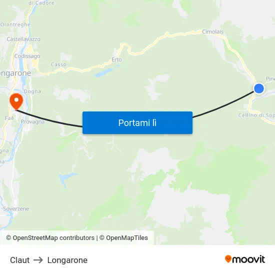 Claut to Longarone map