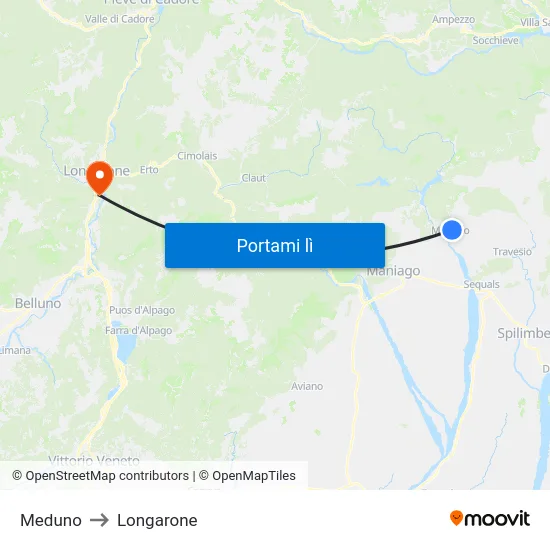 Meduno to Longarone map