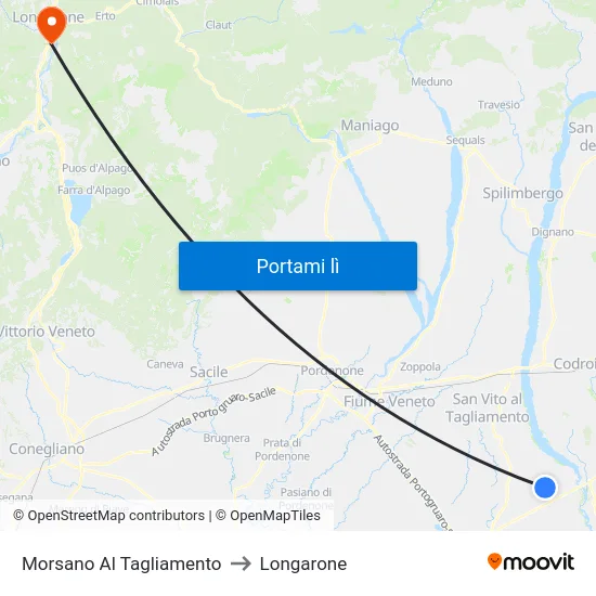 Morsano Al Tagliamento to Longarone map