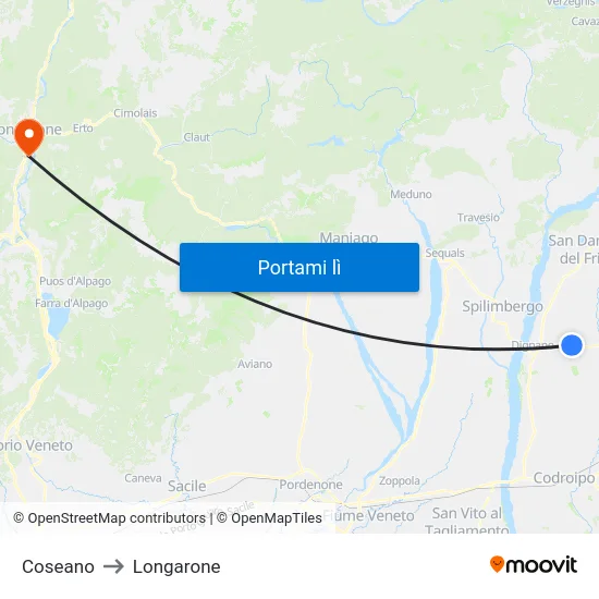 Coseano to Longarone map