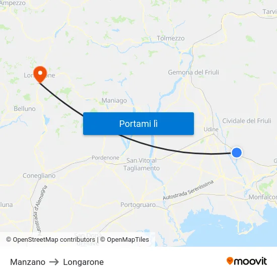 Manzano to Longarone map