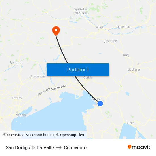 San Dorligo Della Valle to Cercivento map