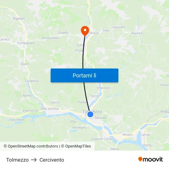 Tolmezzo to Cercivento map
