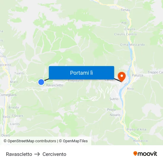 Ravascletto to Cercivento map