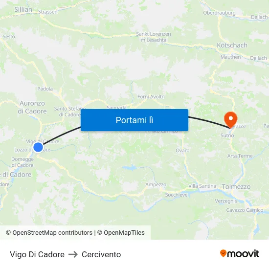 Vigo Di Cadore to Cercivento map