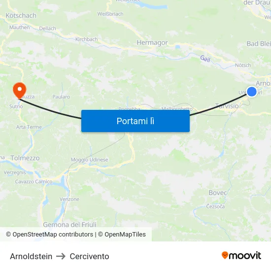 Arnoldstein to Cercivento map