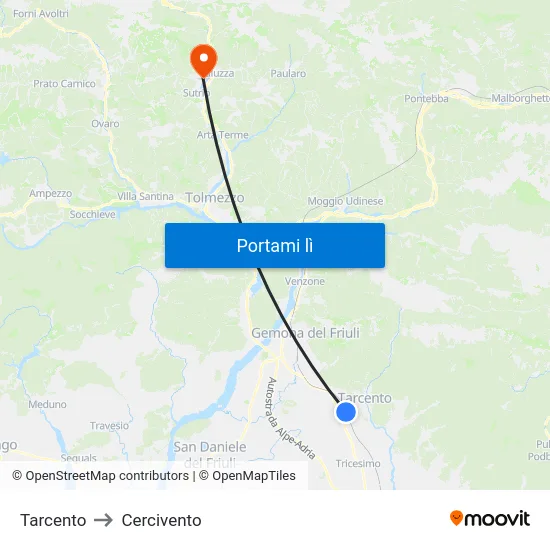 Tarcento to Cercivento map