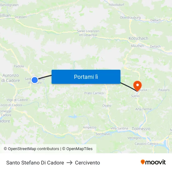 Santo Stefano Di Cadore to Cercivento map