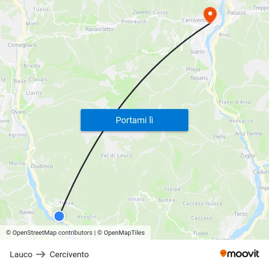 Lauco to Cercivento map