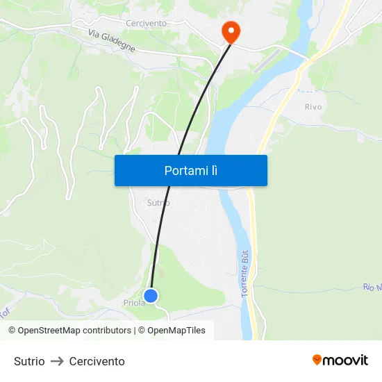 Sutrio to Cercivento map