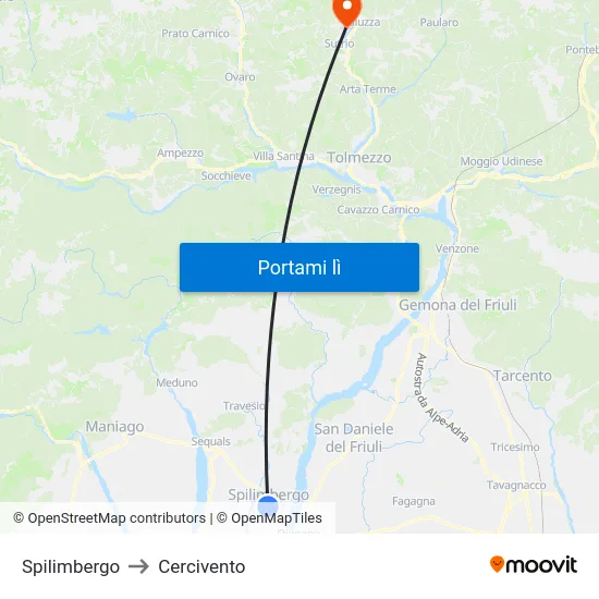 Spilimbergo to Cercivento map
