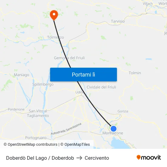 Doberdò Del Lago / Doberdob to Cercivento map