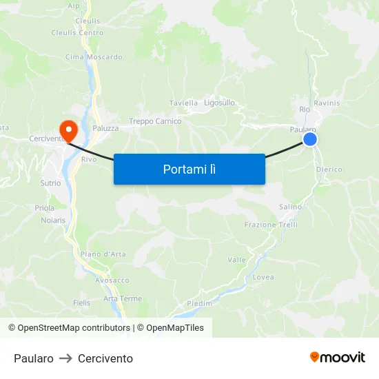 Paularo to Cercivento map