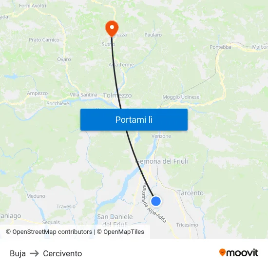 Buja to Cercivento map