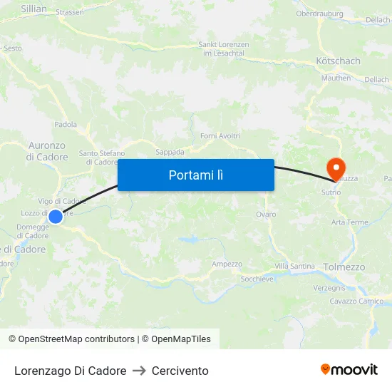 Lorenzago Di Cadore to Cercivento map