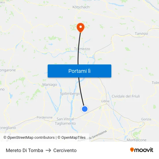 Mereto Di Tomba to Cercivento map