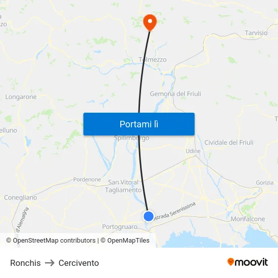 Ronchis to Cercivento map