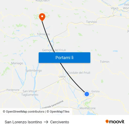 San Lorenzo Isontino to Cercivento map