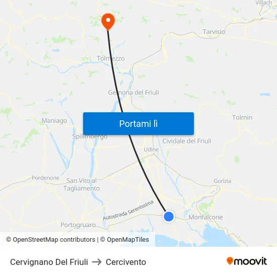 Cervignano Del Friuli to Cercivento map