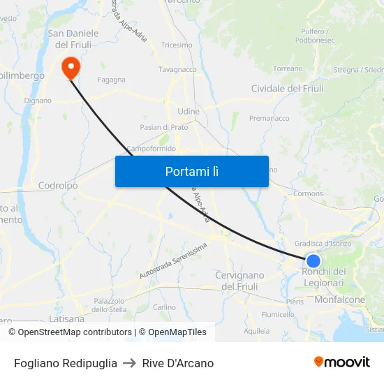 Fogliano Redipuglia to Rive D'Arcano map