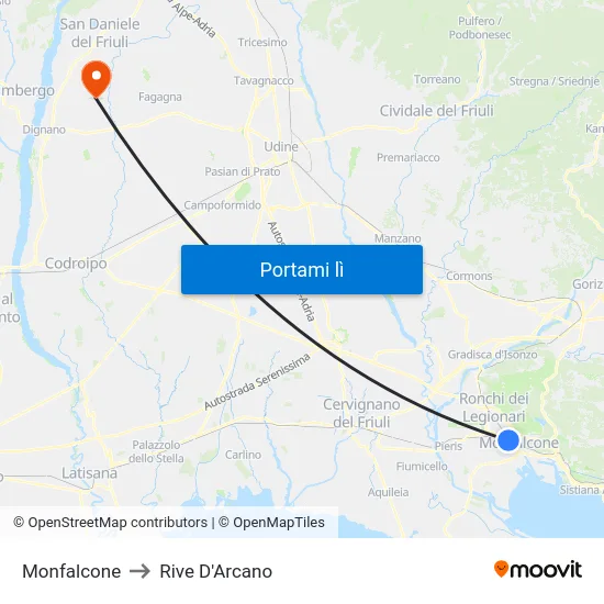 Monfalcone to Rive D'Arcano map