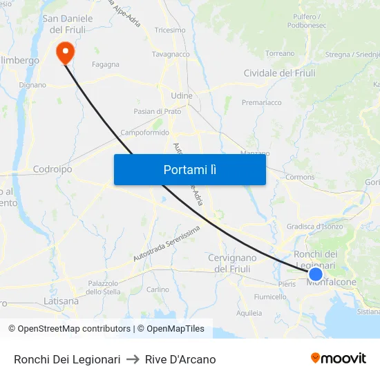 Ronchi Dei Legionari to Rive D'Arcano map
